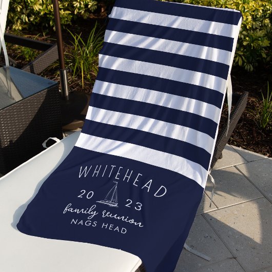 Nautische zeilboot Stripe Navy Monogram Strandlaken