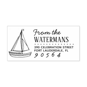 Nautische zeilboot tekening naam retouradres 	rubberstempel