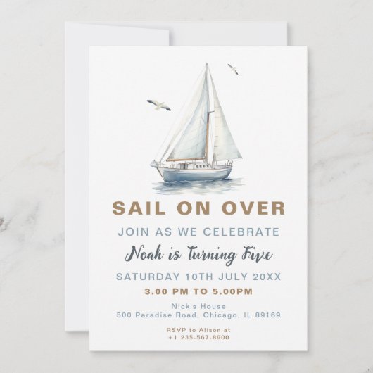 Nautische zeilboot Vaar op Verjaardag Uitnodigen Kaart (Voorkant)