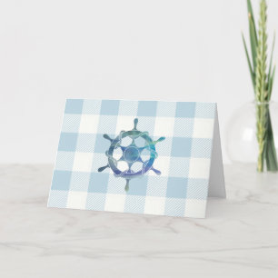 Nautische Zeilboot Wiel Blauw Gingham Patroon Kaart