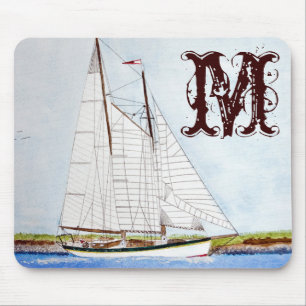 Nautische zeilboot Zee Monogram Initiaal Muismat