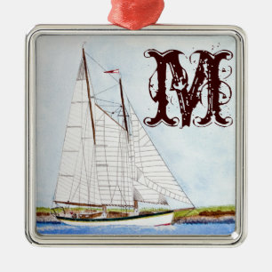 Nautische zeilboot Zee Monogram Initiaal Ornament