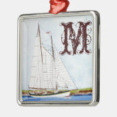 Nautische zeilboot Zee Monogram Initiaal Ornament (Links)