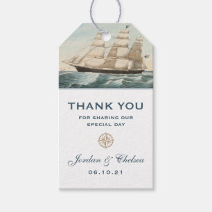 Nautische zeilklipper schip Classic Bedankt Cadeaulabel