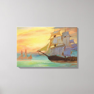 Nautische Zonsondergang Zeilschepen Canvas Afdruk