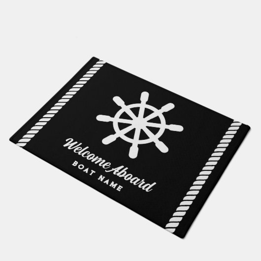 Nautische zwart-wit Custom Boot Naam Welkom Deurmat (Schuin)