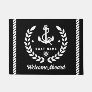 Nautische zwart-wit Custom Boot Naam Welkom Deurmat