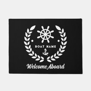 Nautische zwart-wit Custom Boot Naam Welkom Deurmat
