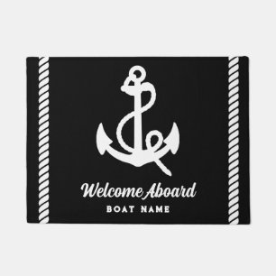 Nautische zwart-wit Custom Boot Naam Welkom Deurmat