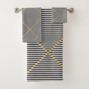 NAUTISCHE ZWARTE STRIPE GOLD DESIGN BATH TOWEL SET BAD HANDDOEK