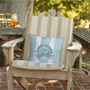 Nauw - krab op Blauwgroen blauw bakhout Buitenkussen