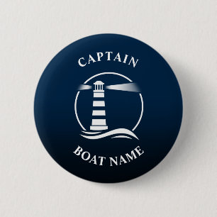 Nauwe Klassieke lichte kapitein Boat naam Deep Blu Ronde Button 5,7 Cm