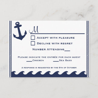 Nauwe marineblauw en witte rsvp 2 menukeuze kaartje