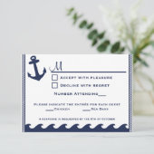 Nauwe marineblauw en witte rsvp 2 menukeuze kaartje (Staand voorkant)