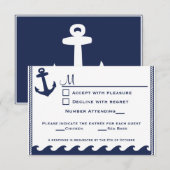 Nauwe marineblauw en witte rsvp 2 menukeuze kaartje (Voorkant / Achterkant)