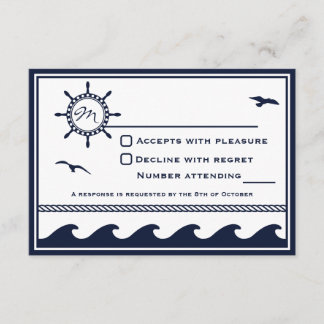Nauwe marineblauw en witte RSVP Kaartje