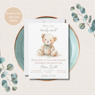 Nauwelijks Wachten Teddybeer Baby Shower Uitnodigi Kaart