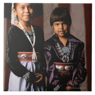 Navajo Girls voor de vlag Tegeltje