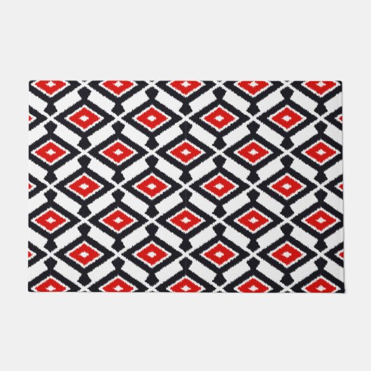 Navajo Ikat Pattern, Dark Red, Black and White Deurmat (Voorkant)