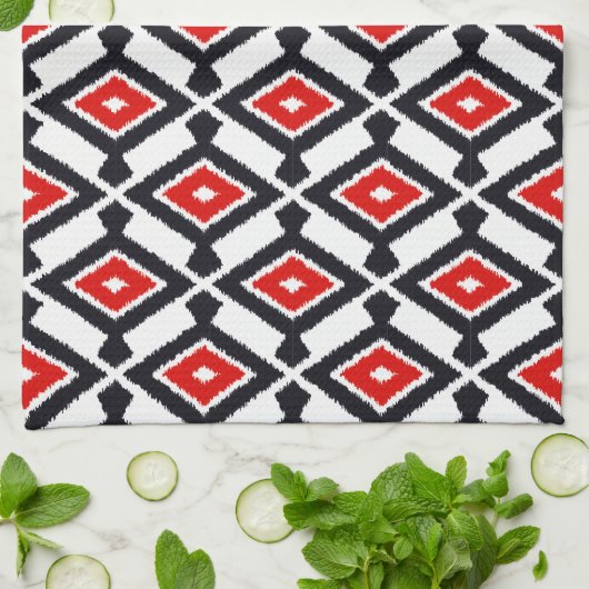 Navajo Ikat Pattern, Dark Red, Black and White Theedoek (Gevouwen)