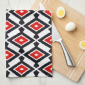 Navajo Ikat Pattern, Dark Red, Black and White Theedoek (Quarter Fold)