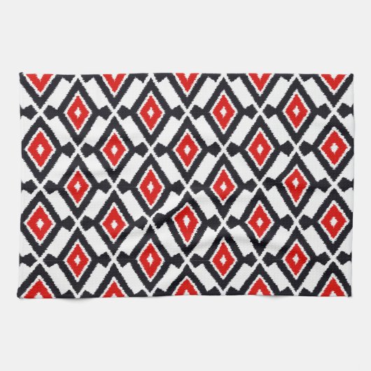 Navajo Ikat Pattern, Dark Red, Black and White Theedoek (Horizontaal)
