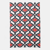 Navajo Ikat Pattern, Dark Red, Black and White Theedoek (Verticaal)