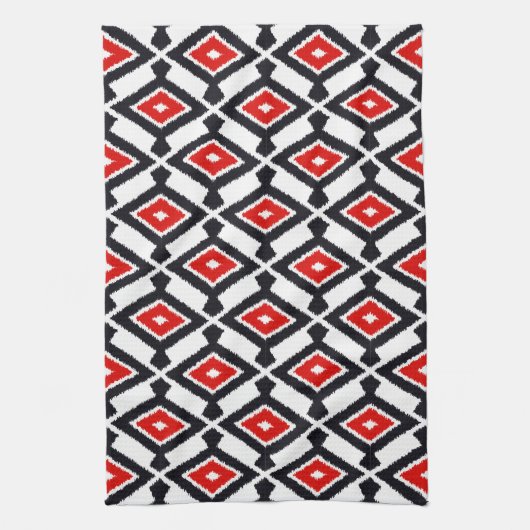 Navajo Ikat Pattern, Dark Red, Black and White Theedoek (Verticaal)