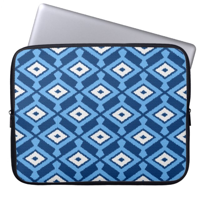 Navajo Ikat Pattern, Indigo and Denim Blue Laptop Sleeve (Voorkant)