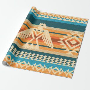Navajo-stijl abstract naadloos patroon met adelaar cadeaupapier