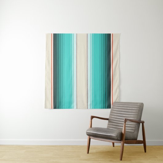 Navajo White, Turquoise Oranje Mexican Blanket Ser Wandkleed (In situ)