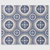 Naval Blue Elegant Ornamental Floral Cadeaupapier (Vlak)