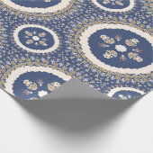 Naval Blue Elegant Ornamental Floral Cadeaupapier (Hoek)
