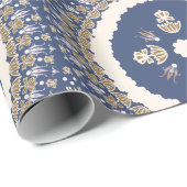 Naval Blue Elegant Ornamental Floral Cadeaupapier (Rol Hoek)