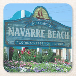Navarre Beach, Florida, welkomstteken Vierkante Kartonnen Onderzetter