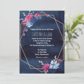 Nave Blue Chalkboard Floral Faire-part de mariage (Debout devant)