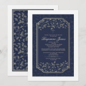 Nave Blue Floral religieuze uitnodiging (Voorkant / Achterkant)