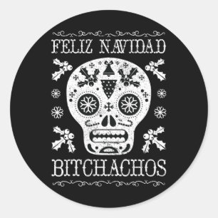 Navidad Bitchachos Grappige Kerstmis Schedel Meme  Ronde Sticker