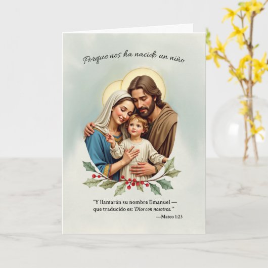 Navidad Religiosa La Sagrada Familia y Dios Kaart (Gele Bloem)
