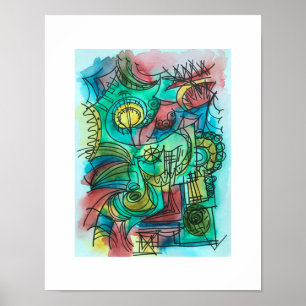 Navigeren door de storm-Abstracte aquarel Poster
