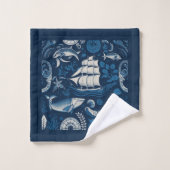 Navire nautique et Motif océanique No4 (Gant de toilette)
