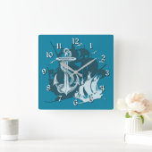 Navire pirate & Ancre Blanc Silhouette Horloge mur (Maison)