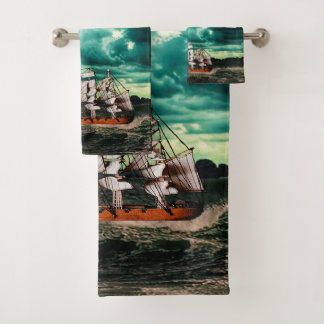 Navire pirate sur des mers turbulentes.