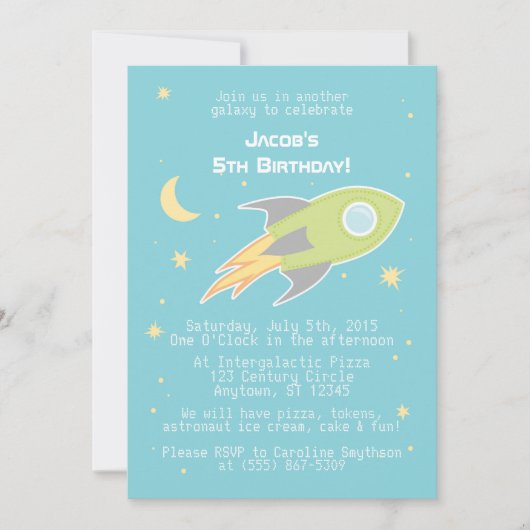 Navire spatial Rocket Cyborg Blue Invitations (Devant)