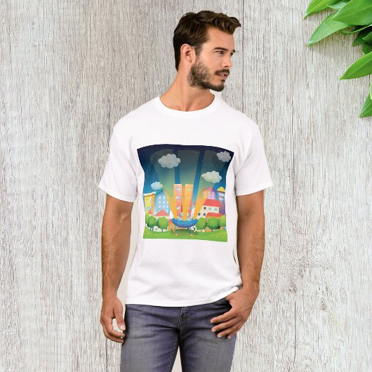 Navire Spatiale Dans La Ville Mens T-Shirt