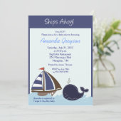 Navires Ahoy Blue Whale 5x7 Baby shower Invitation (Debout devant)