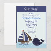 Navires Ahoy Blue Whale 5x7 Baby shower Invitation (Devant / Derrière)