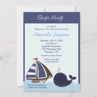 Navires Ahoy Blue Whale 5x7 Baby shower Invitation