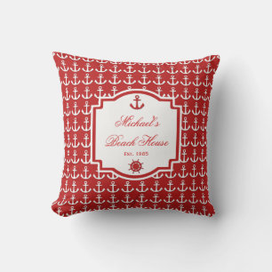 Navires Ancre Rouge Monogramme nautique Coussin ex