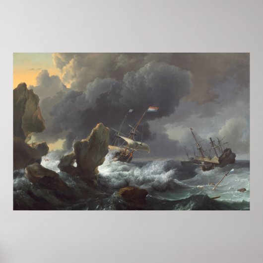 Navires en détresse - L. Backhuysen Poster d'art (Devant)